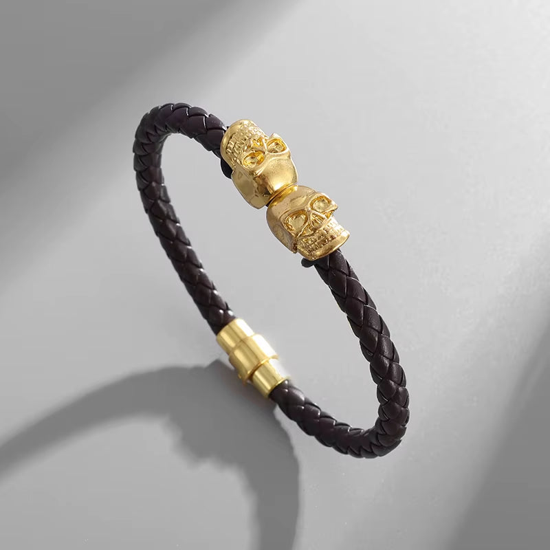 Classic Multilayer Leather Bracelet Men Hand Jewelry Gift Handsome Business Bracelet with Metal Magnetic Clasp